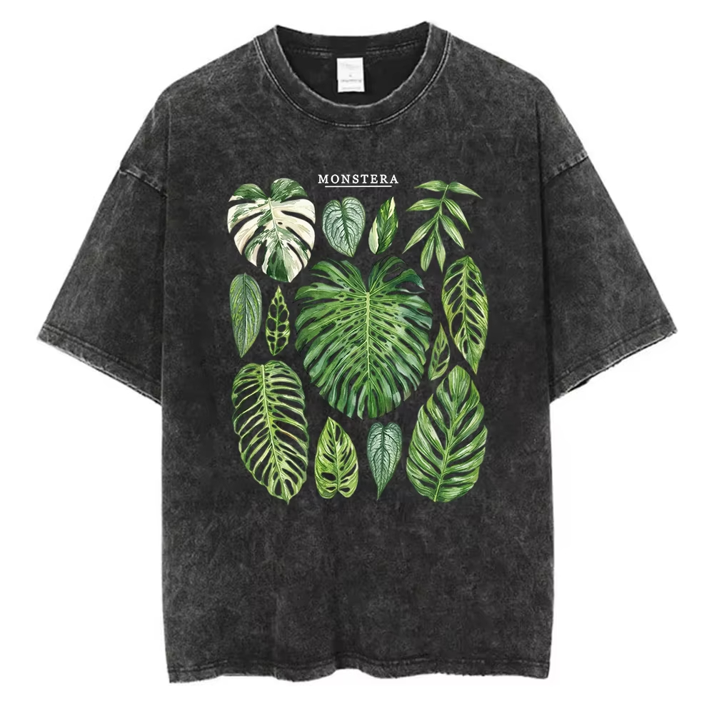 Acid Wash Vintage Graphic T Shirt - モンステラの葉グラフィック Tシャツ ウォッシュドコットン メンズ レディース ヴィンテージ