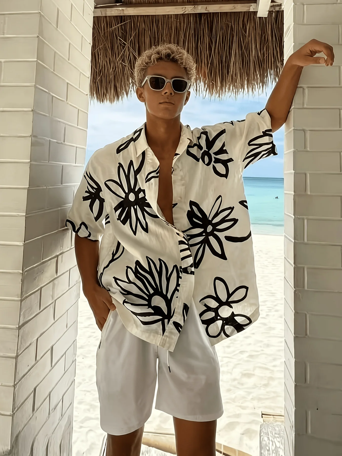 Vintage Hawaiian Floral Shirt - メンズ オーバーサイズ アロハ ハワイアンシャツ ブラックライン 花柄プリント