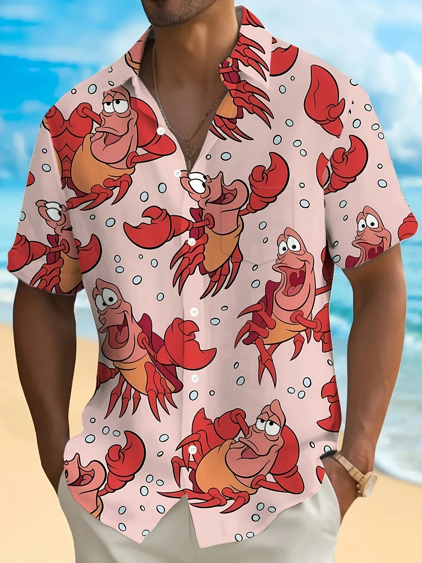 Vintage Hawaiian Floral Shirt - 2026年新作 アメリカ 韓国風 ホットアロハ ハワイアンシャツ 漫画ロブスターセバスチャンプリント