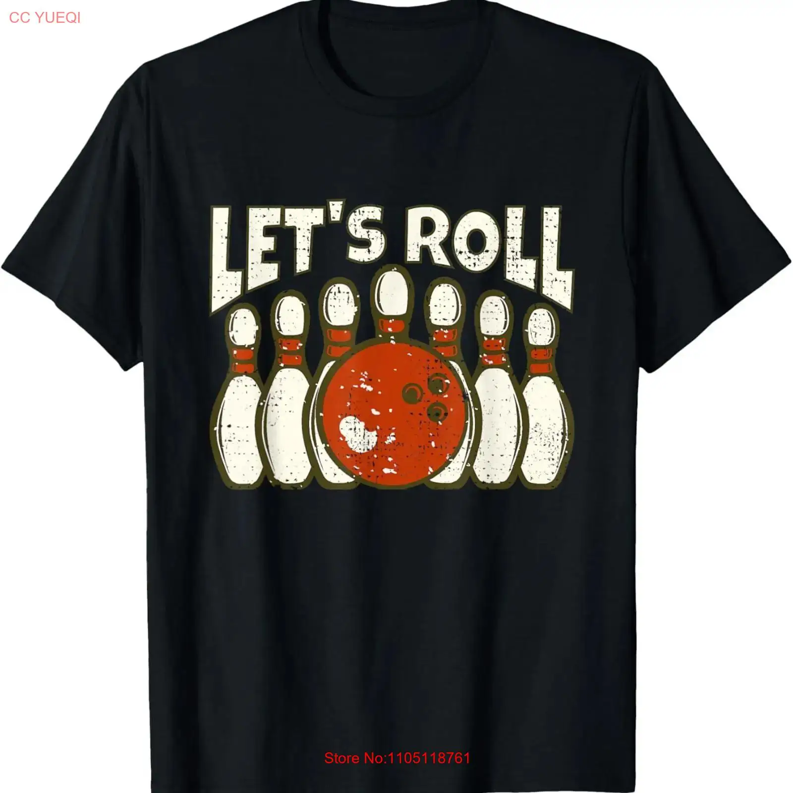 Short Sleeve Bowling Shirt Retro - 「Funny Bowler And Retro Bowling」Tシャツ。長袖または半袖、ヴィンテージ風、ウォッシュ加工、通気性、伸縮性、ユニセックス、グラフィックデザイン。