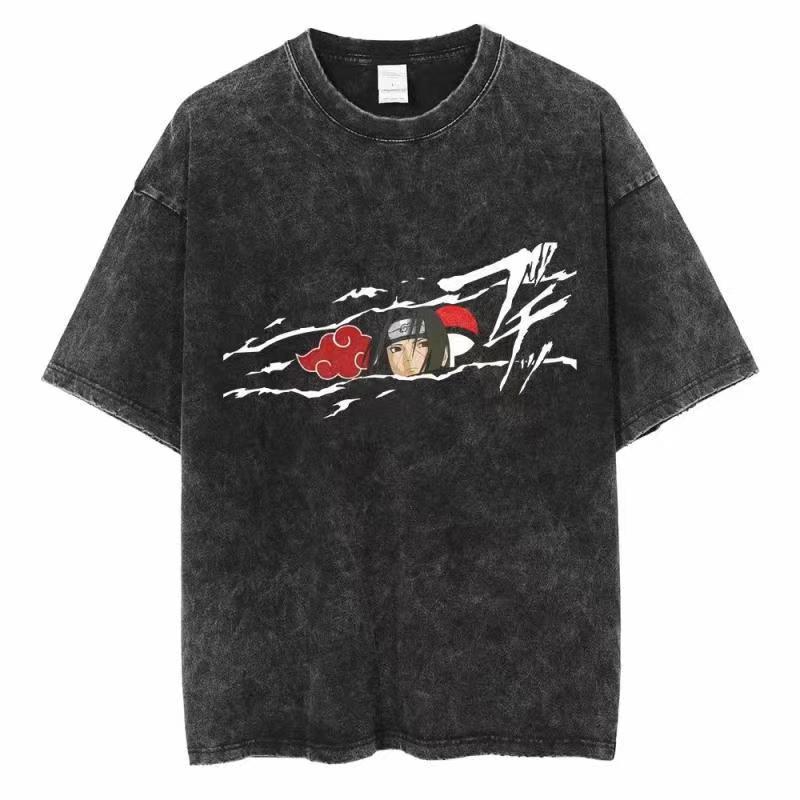 Acid Wash Vintage Graphic T Shirt - ディストレス加工Tシャツ ナルト メンズ＆レディース アシッドウォッシュ アニメグラフィックプリント ルーズコットン