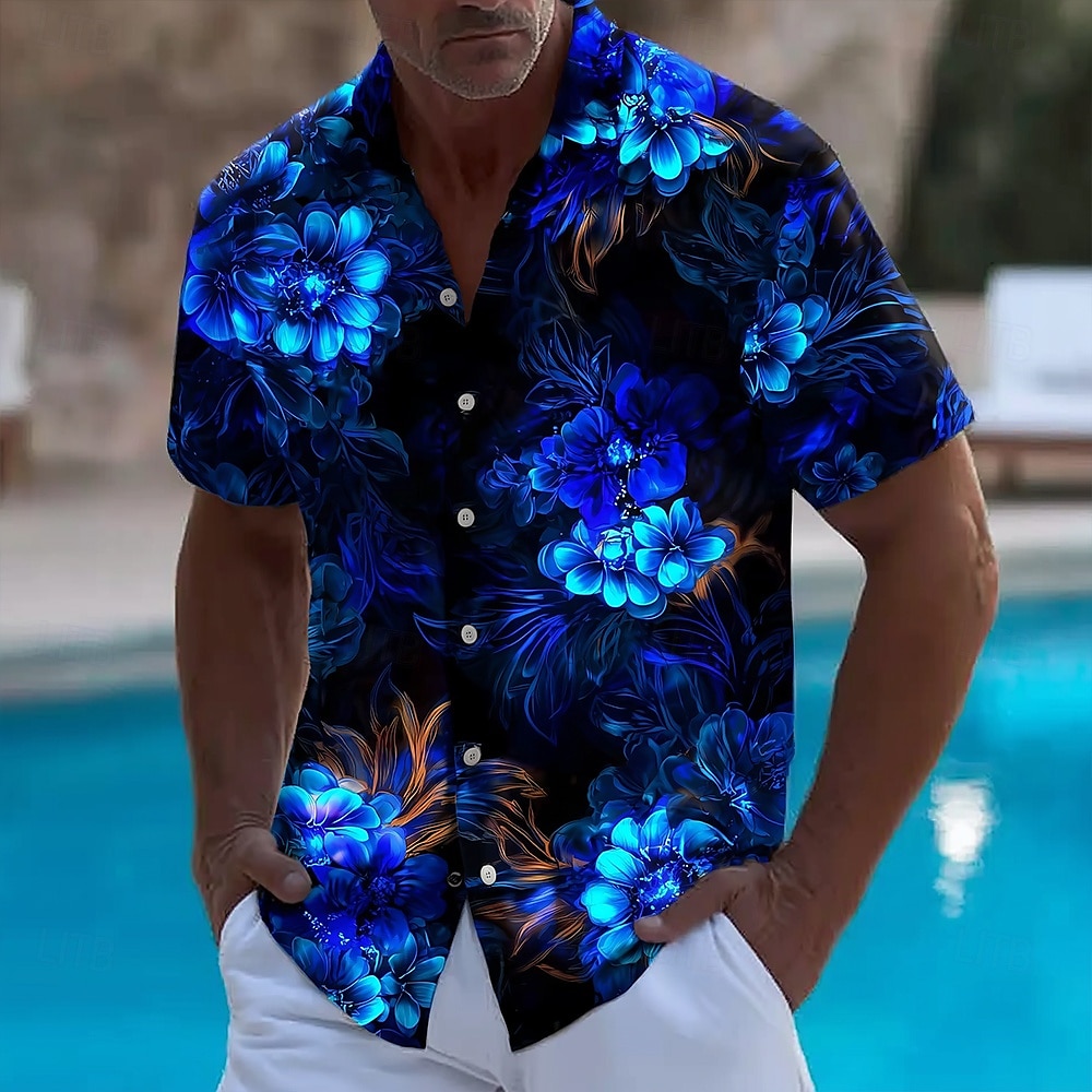 メンズ花柄ネオングロー花柄サマーハワイアンシャツボタンアップ - Vintage Hawaiian Floral Shirt のレビューと価格