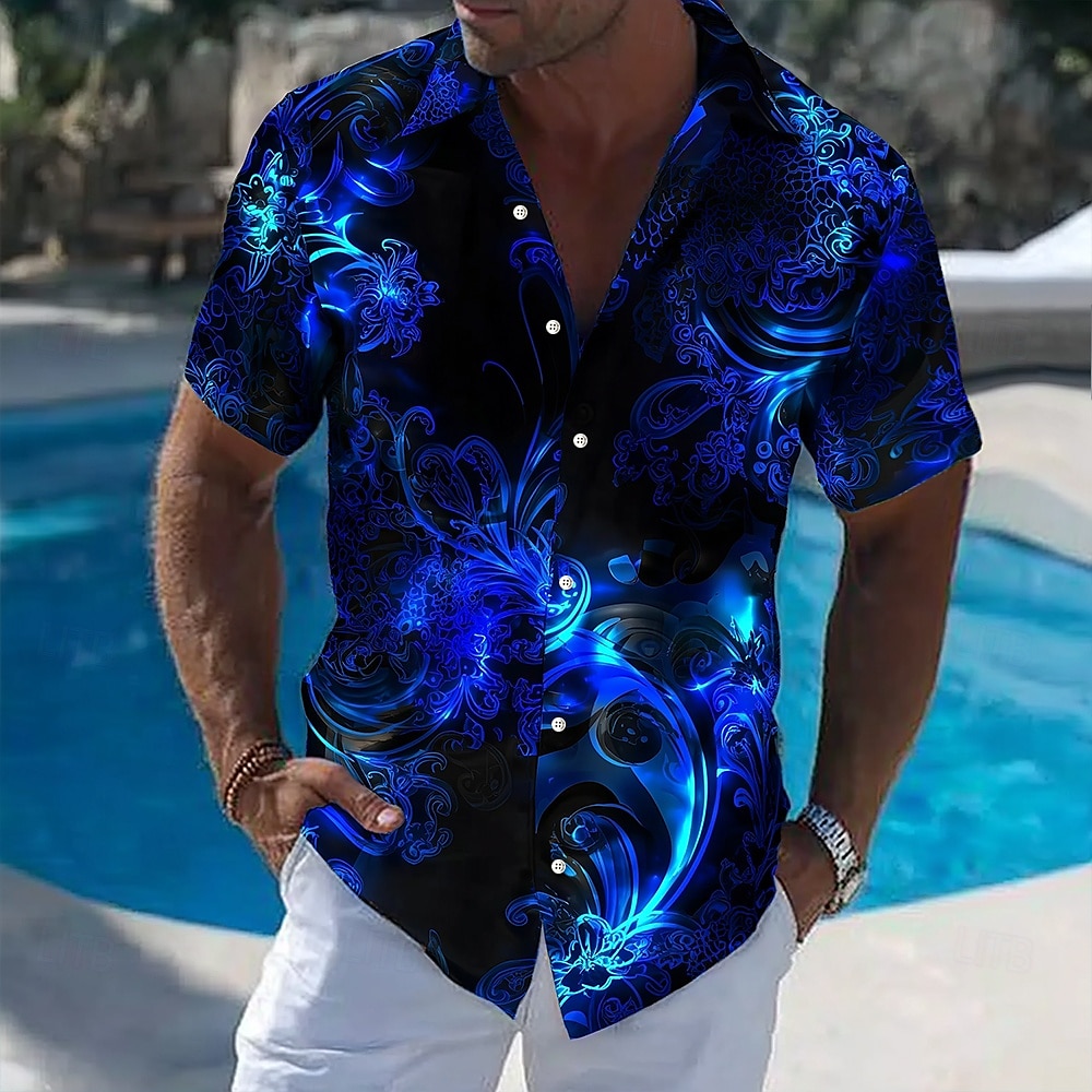 メンズ花柄ネオングロー花柄サマーハワイアンシャツボタンアップ - Vintage Hawaiian Floral Shirt のレビューと価格