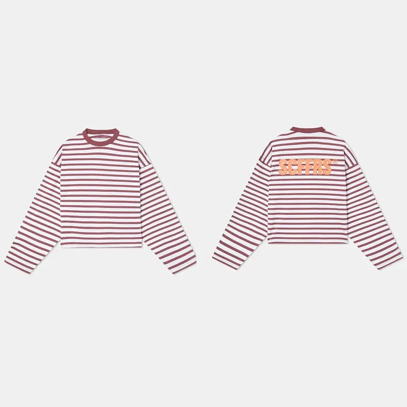 ユニセックスの長袖Tシャツ。ゆったりとしたストライプ柄で、背 - T-Shirts のレビューと価格