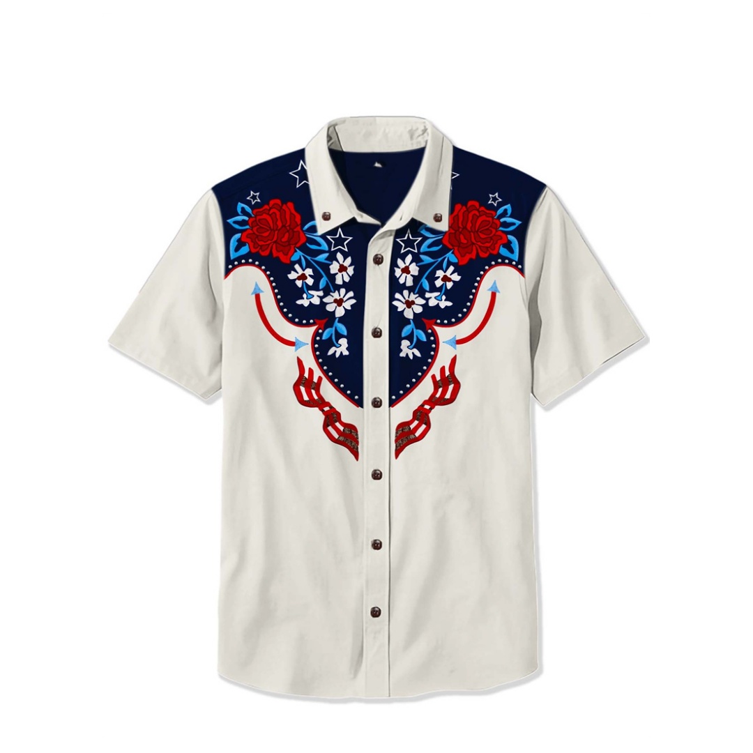 メンズシャツレトロ半袖スケルトンバット花柄ヨーク 3D 印刷 - Vintage Hawaiian Floral Shirt のレビューと価格