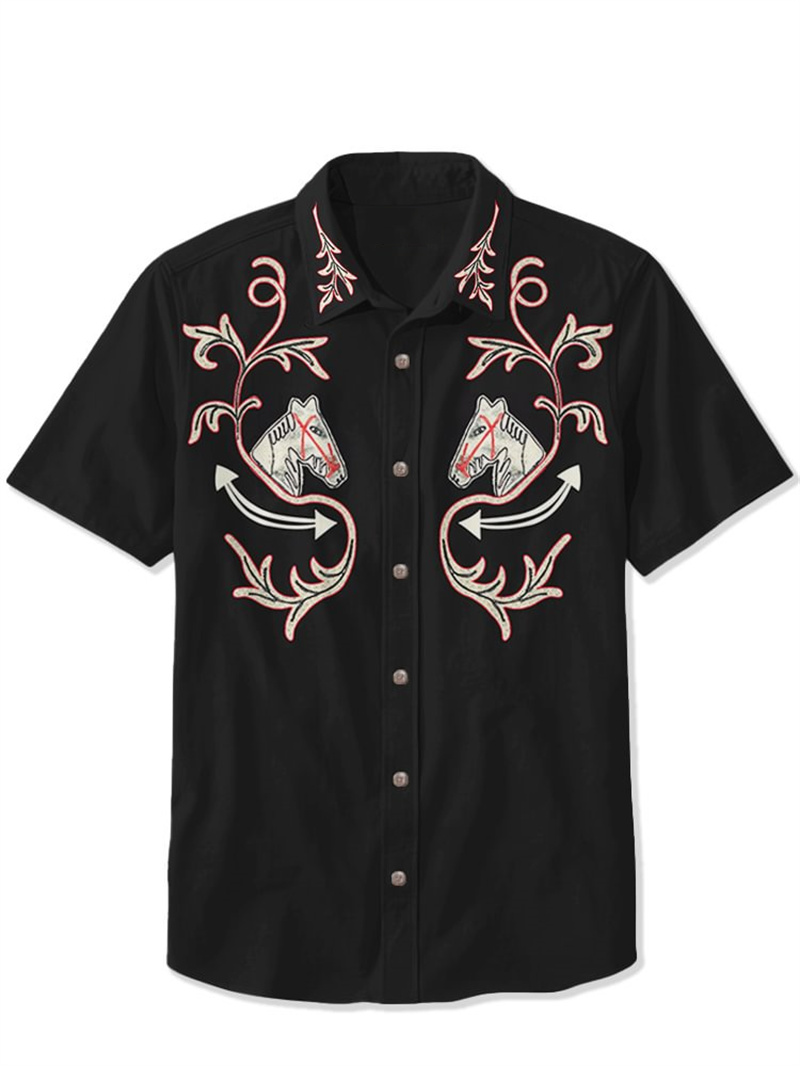 メンズシャツレトロ半袖スケルトンバット花柄ヨーク 3D 印刷 - Vintage Hawaiian Floral Shirt のレビューと価格