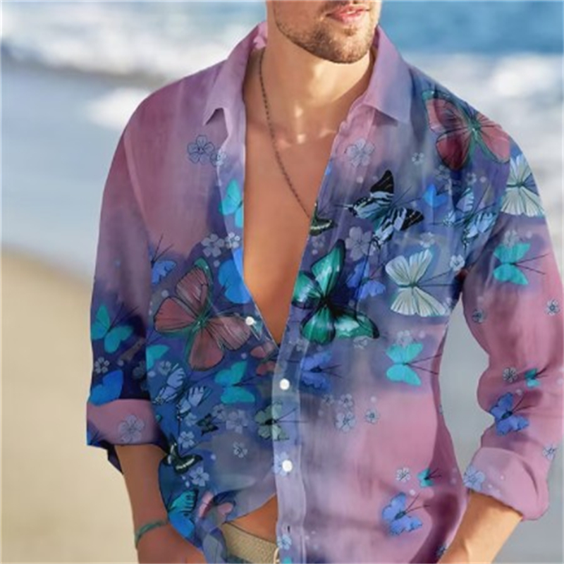 男性用バタフライハワイアンシャツ,花柄,長袖,カジュアルビー - Vintage Hawaiian Floral Shirt のレビューと価格