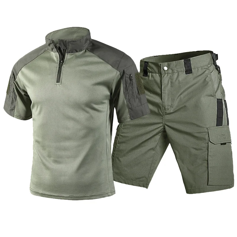 タフな男性向けのタクティカル半袖Tシャツとカーゴショーツのセ - Tactical Military Shirt Cargo のレビューと価格