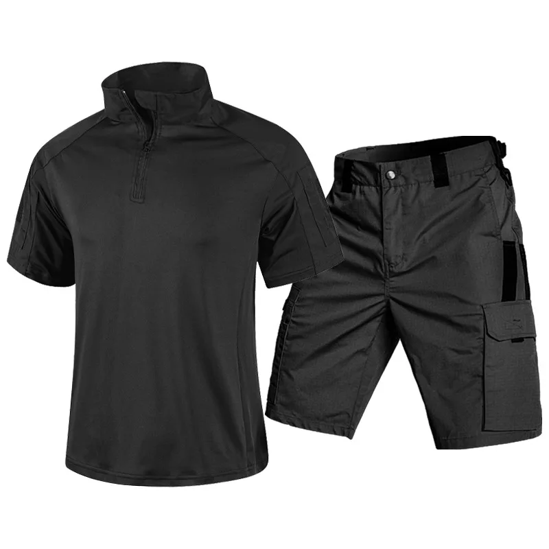 タフな男性向けのタクティカル半袖Tシャツとカーゴショーツのセ - Tactical Military Shirt Cargo のレビューと価格