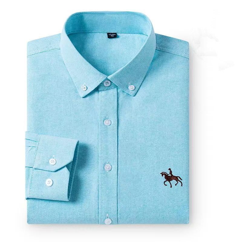 綿100％、メンズ・オックスフォードシャツ、長袖、馬の刺繍入 - Oxford Cotton Casual Shirt Business のレビューと価格