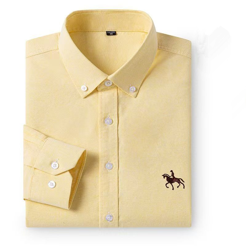 綿100％、メンズ・オックスフォードシャツ、長袖、馬の刺繍入 - Oxford Cotton Casual Shirt Business のレビューと価格